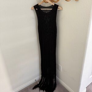 Codigo Black Fitted Sexy Rock maxi Dress distressed with fringe detail size L